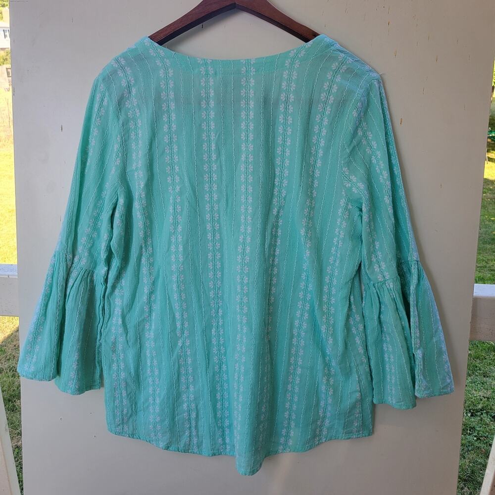 Light Aqua Lace-Up Bell Sleeve Women's Top - Picture 8 of 8